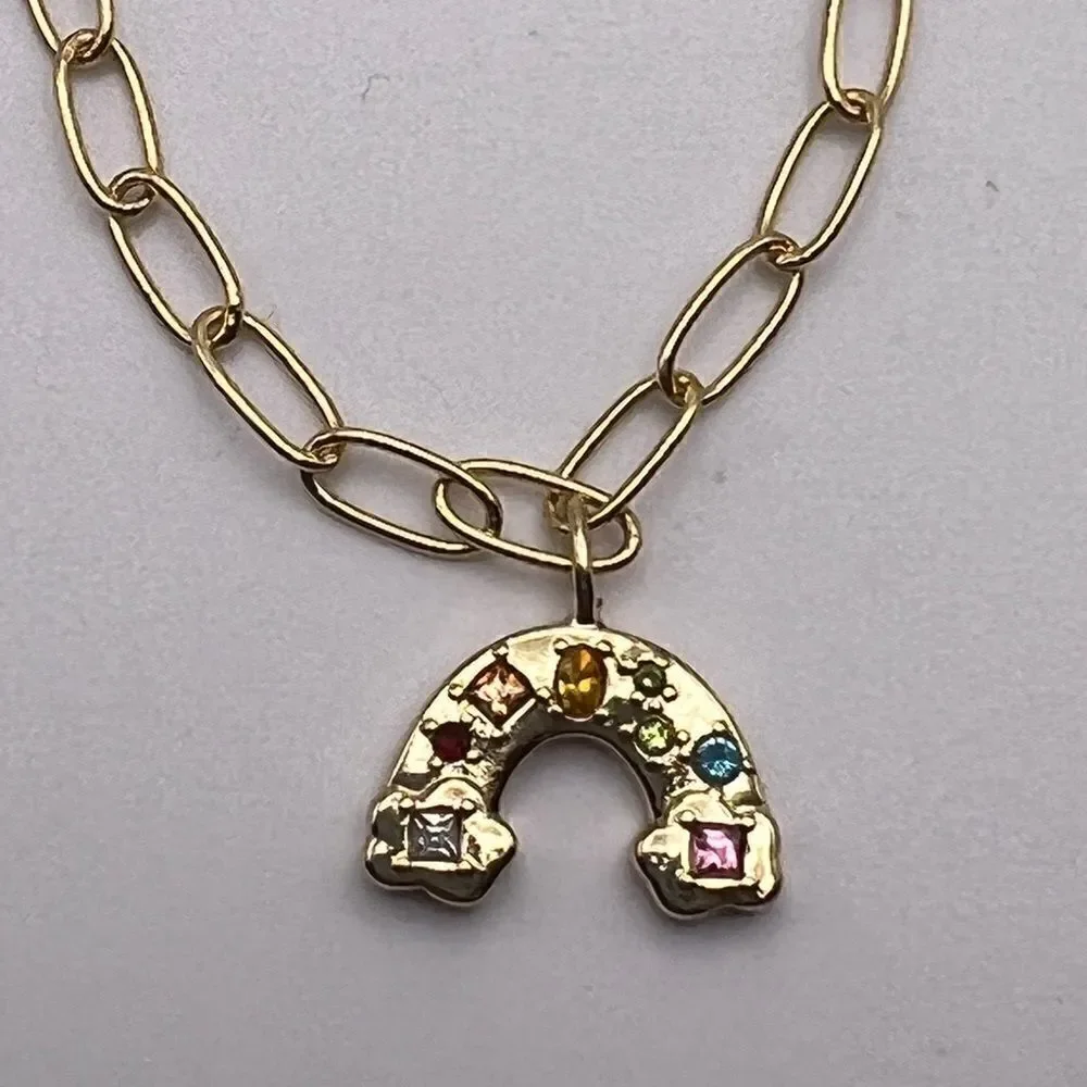 BaubleBar Gold-Plated Small Hera Link Rainbow Pendant Necklace New